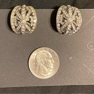 Vintage Silver Dome Rhinestone Clip-on Earrings